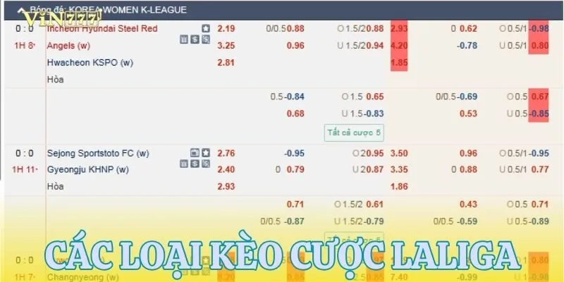 Các loại kèo cược có trong giải Laliga