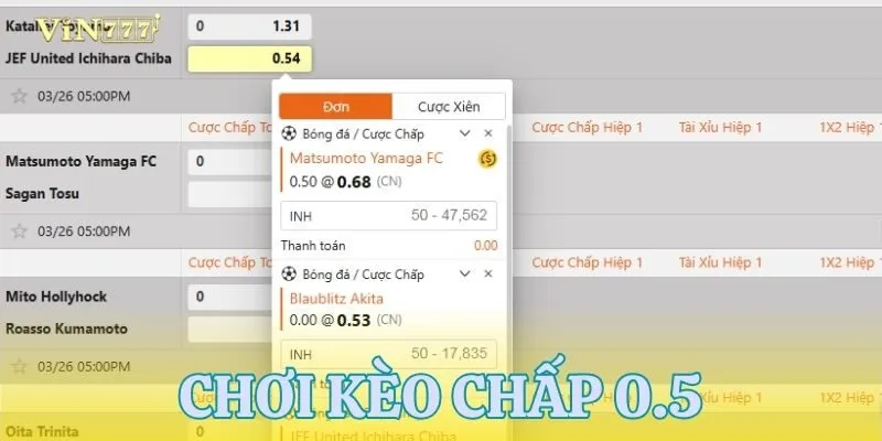 Hướng dẫn đọc kèo chấp 0.5